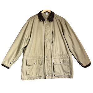 Chore Coat Barn Jacket Mens Medium Tan Lined Leather Collar Cotton Duck Canvas